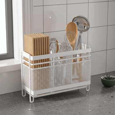 Rust Proof Chopsticks Storage Holder Space Saving with Drain Tray Cutlery Draining Rack Wall-Mounted Spoon Drainer Basket