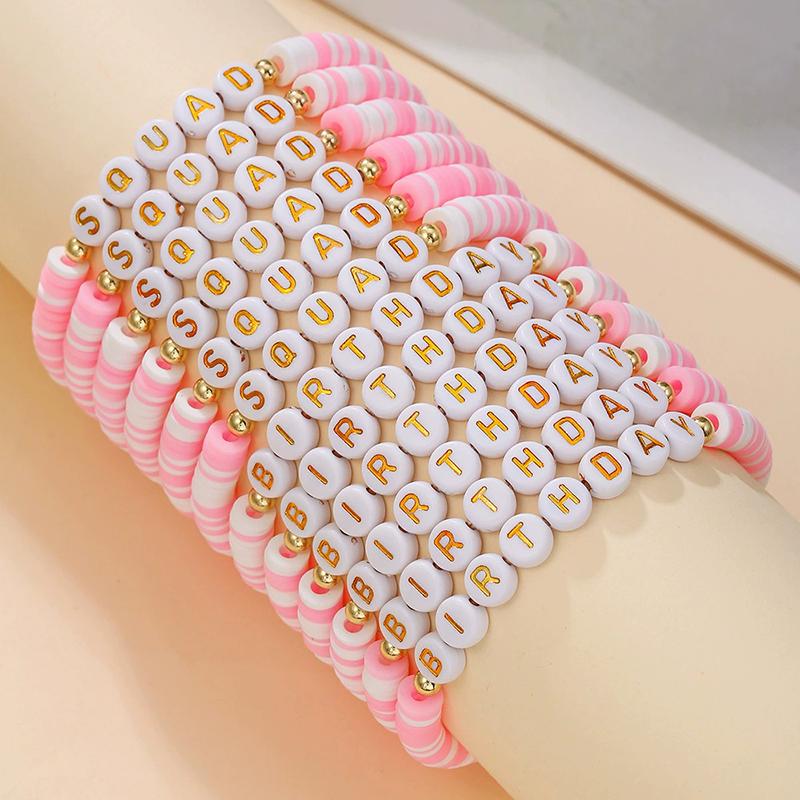 WTEMPO Junggesellinnenabschied Hen Party Braut Brautjungfer TEAM BRAUT Buchstaben Mehrschichtig Gestapelt Elastisch Weiche Keramik Armband Set Damen Armbänder
