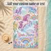 Unicorn Theme Soft Beach Towel Personalized Custom Name Text Towel Portable for Beach Pool Travel