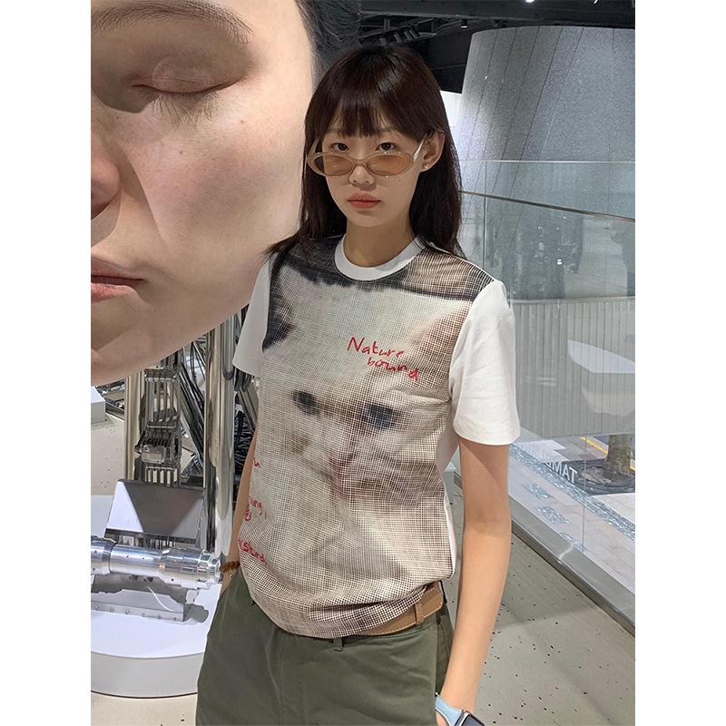 

Women s Summer Slim Fit Retro Cartoon Cat Crew Neck T-Shirt Medium