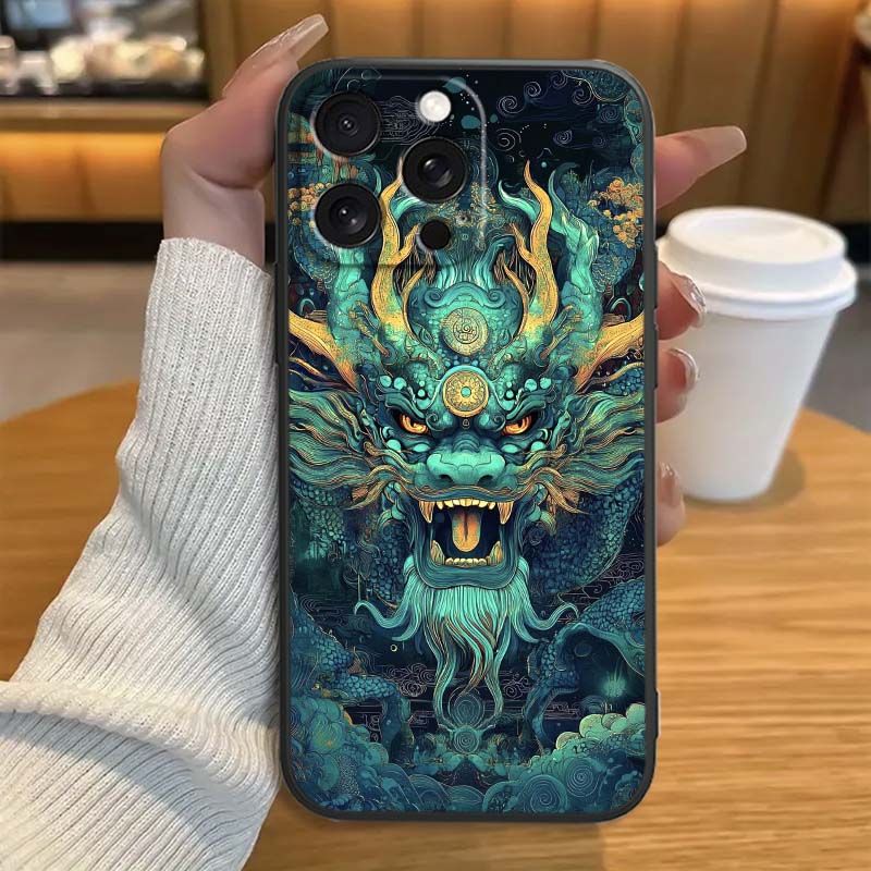 Anime Dragon Design For Apple iPhone 17 16 16E 15 14 13 12 11 Pro Max Plus Black Soft Silicone Phone Case