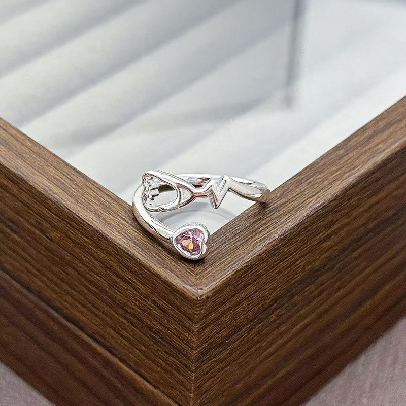 Light Luxury Sweet Cool Pink Cute Full Diamond Zir*****Pening Adjustable Ring Niche Design High-End Ring Woman