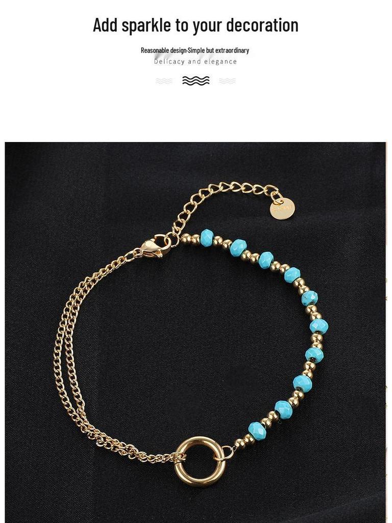 Damen Retro Türkis Titanstahl Perlenarmband - High-End Modeschmuck