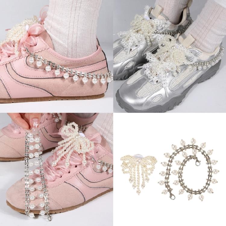 Pearls Embellished Shoe Chain Charm Bowknot Shoe Clips Footwear Jewelry Accessories For Women Sneakers Sandals