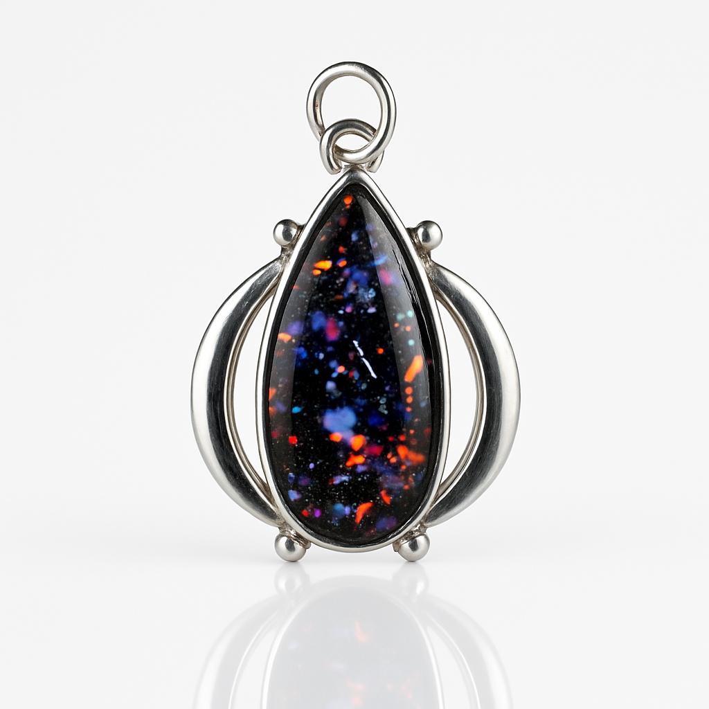 925 Sterling Silver Pendant 30.55 Ct Sparking Fire Black Opal Beautiful Pendant