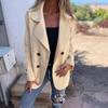 Women Winter Double Breasted Woolen Overcoat Turn Down Collar Loose Fit Thermal Long Sleeve Coat Solid Color Dating Commuting Outerwear