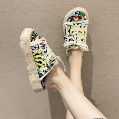 Design Summer Women Slippers Platform Shoes Graffiti Mules Flip Flops Street Sandals Clogs Flat Casual Shoes For Female