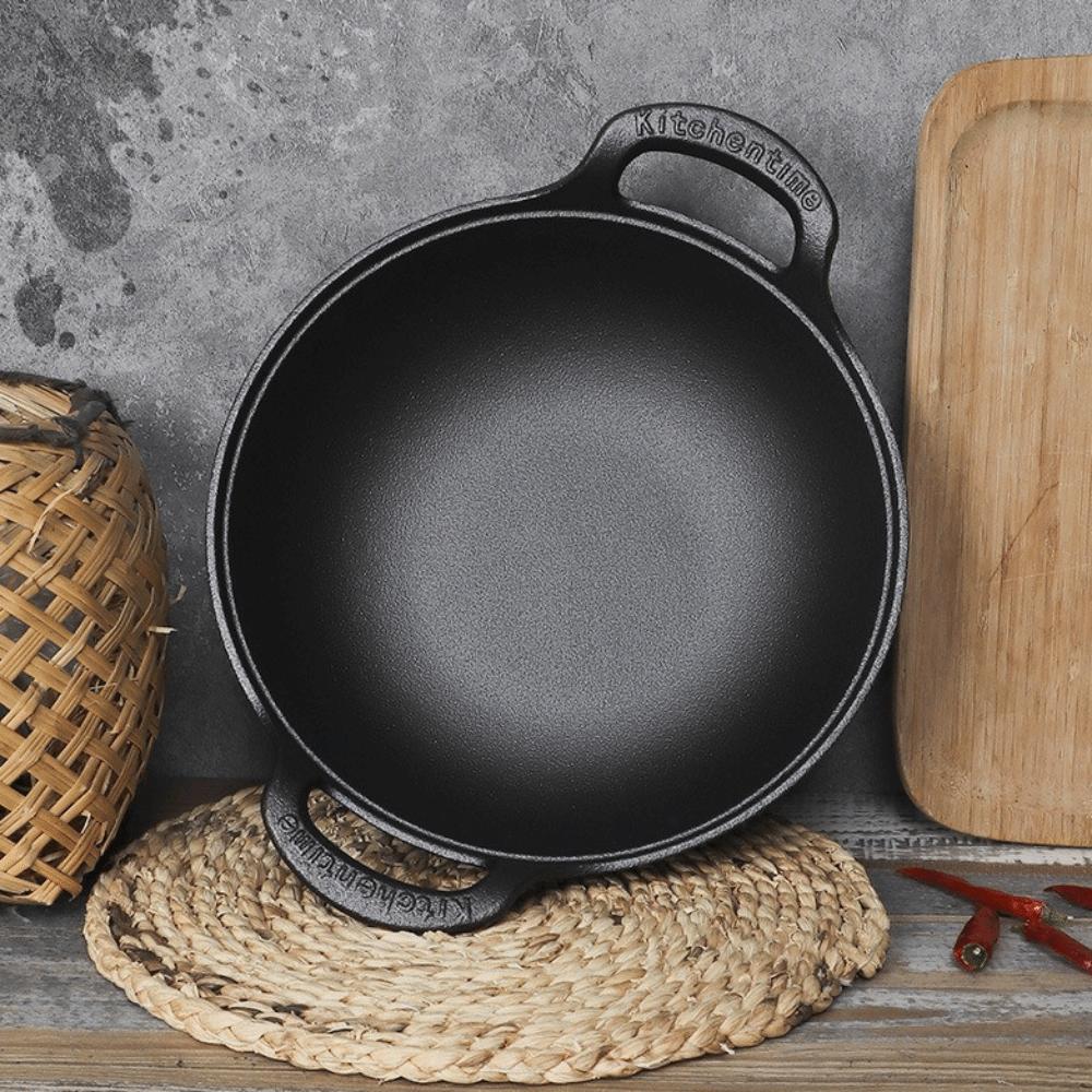 With Lid Cast Iron Pot Hand-forged Cooking Cookware Durable Chinese Wok Pan  Gas Induction Cooker