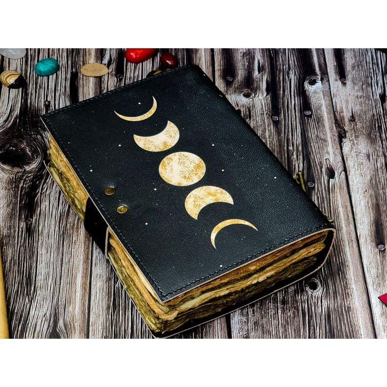 Sun and Moon Handmade Deckle Paper Journal for Men and Women7/5 Grimoire Spell Notebook for Traveling Sketchbook Poetry Book