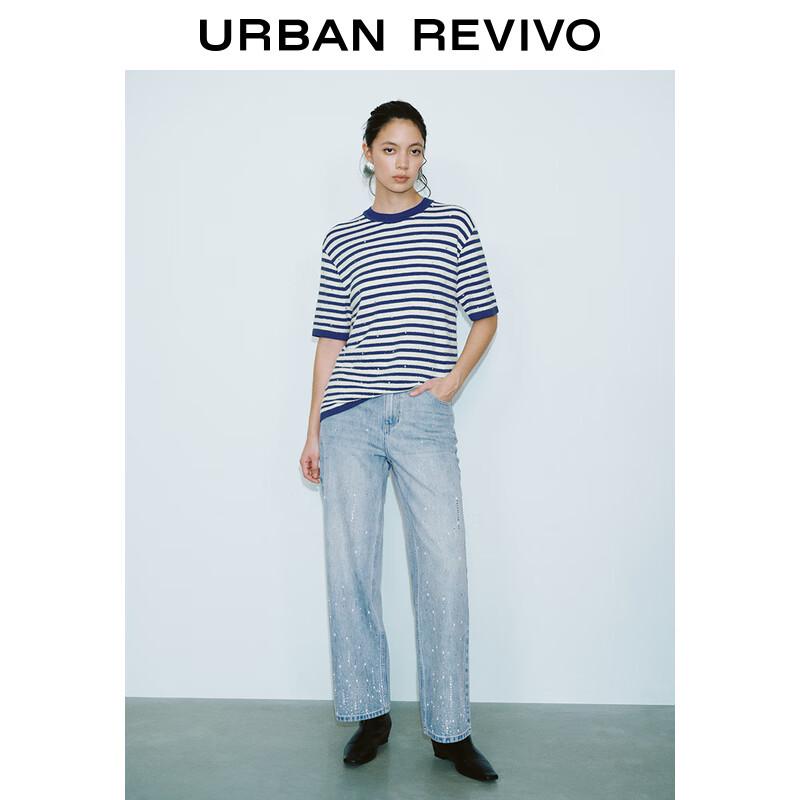 UR Women's Color-Block Stripe Beaded Short-Sleeve Knit Top