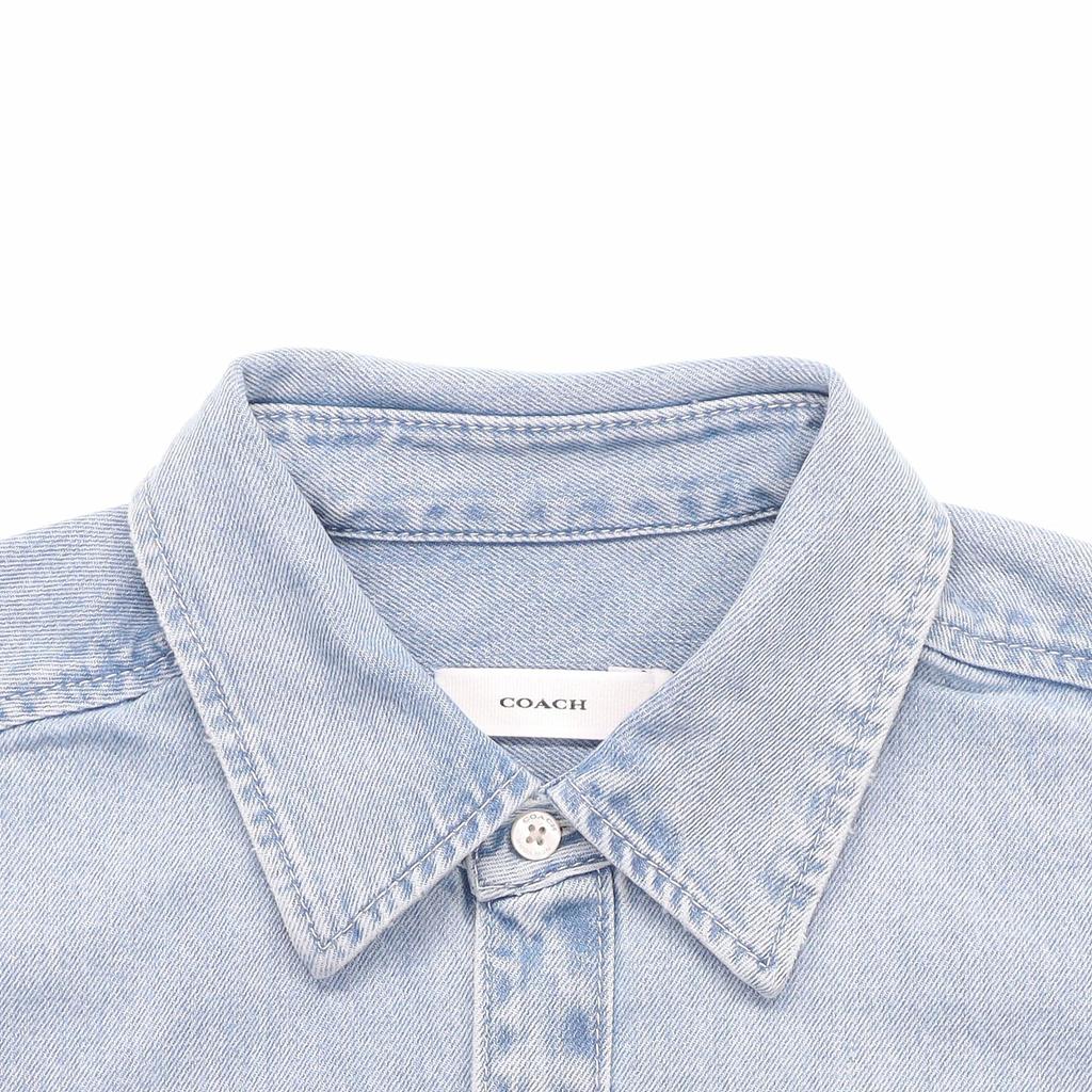 Coach Solid Color Single-Breasted Collar Straight Long Sleeve Shirt Men Shirts Blue CF792-P9J