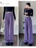 Meilade Autumn Winter Chinese Style Pao Kuao Fleece-Lined Sherniel Wide Leg Pants Women High Waist Drop Crotch Straight Leg Casual Trousers