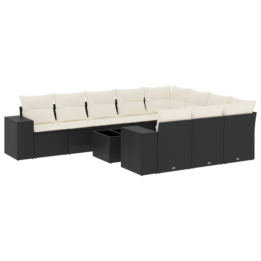 11 piece Garden Sofa Set with Cushions Black Poly Rattan