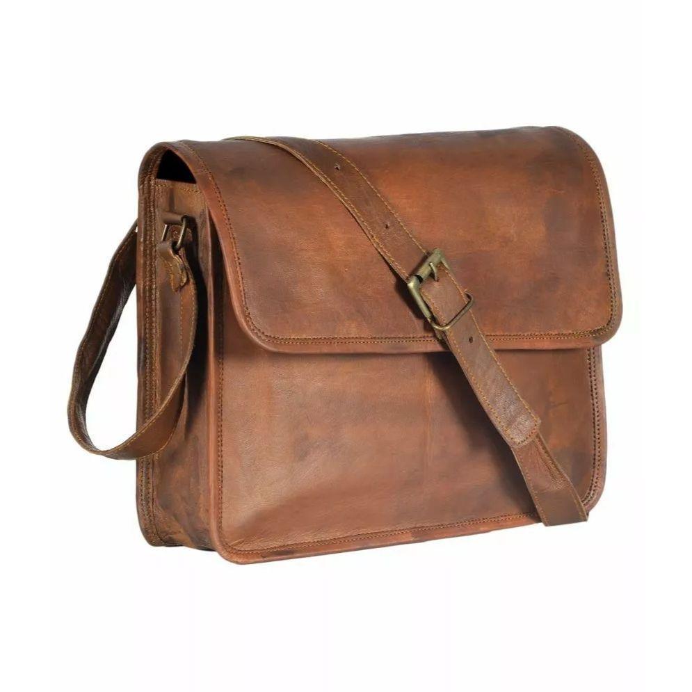 

Винтажная мужская кожаная сумка-мессенджер через плечо, сумка-портфель для ноутбука из кожи полного зерна 13 x 10 x 4 in