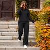 Women's Casual Round Neck Loose Fit Color Sweatshirt and Jogger Pants Set