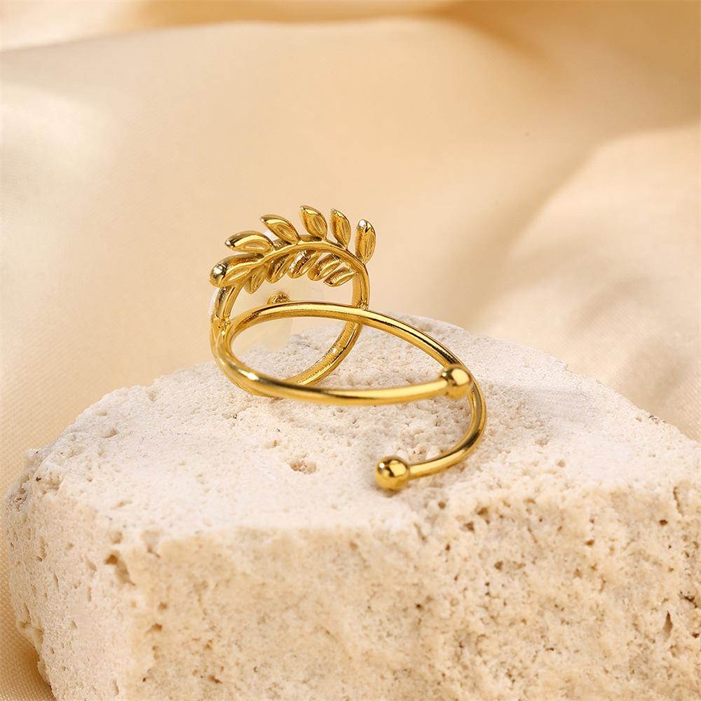 Inel deschis din oțel inoxidabil cu aur de 18K cu design floral european și american, care nu se decolorează