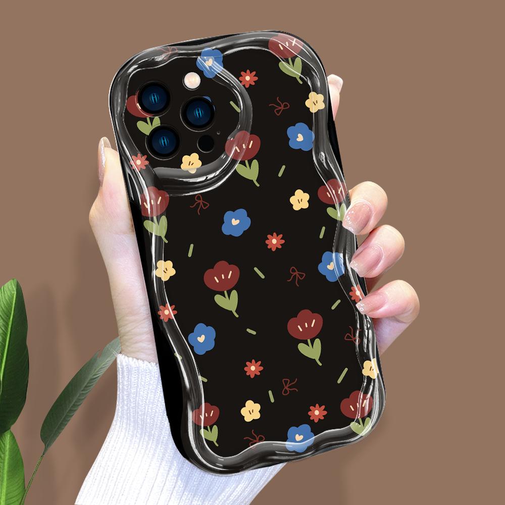 Kreslený vzor krémová textura pouzdro vlnitý okraj měkký silikonový kryt pouzdro na telefon pro iPhone Samsung Huawei Honor Xiaomi Redmi OPPO Realme Vivo Infinix