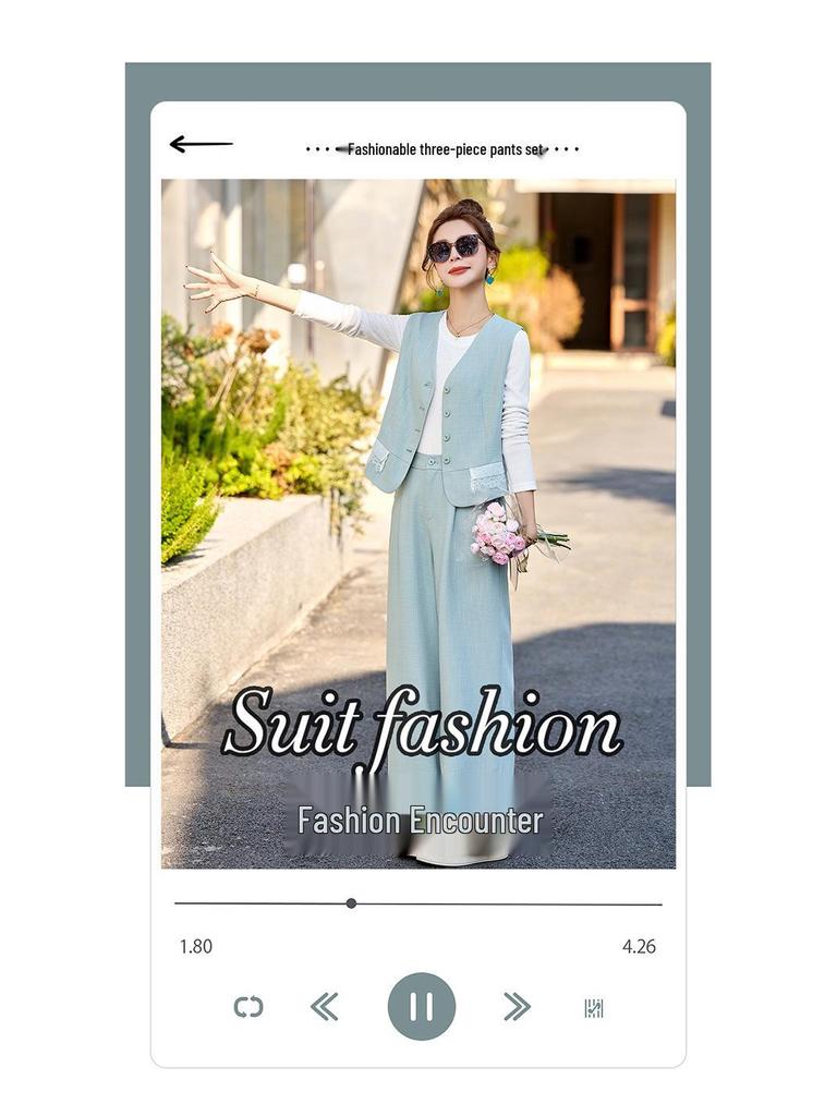 2025 Spring/Summer Women's Fashion Vest Set: Elegant, Slimming, Age-Defying Three-Piece Outfit for Young Mothers