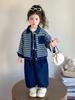 2025 Autumn Girls' Houndstooth Cardigan & Denim Set - Fashionable Two-Piece for Baby & Toddler