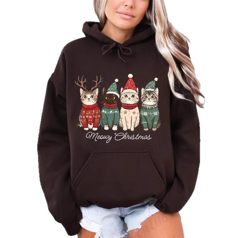 Meow Meow Christmas Cat Print Sweatshirt – Funny Merry Christmas Casual Fashion Top