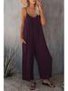 European & American Women's Solid Color Pocket Suspender Jumpsuit