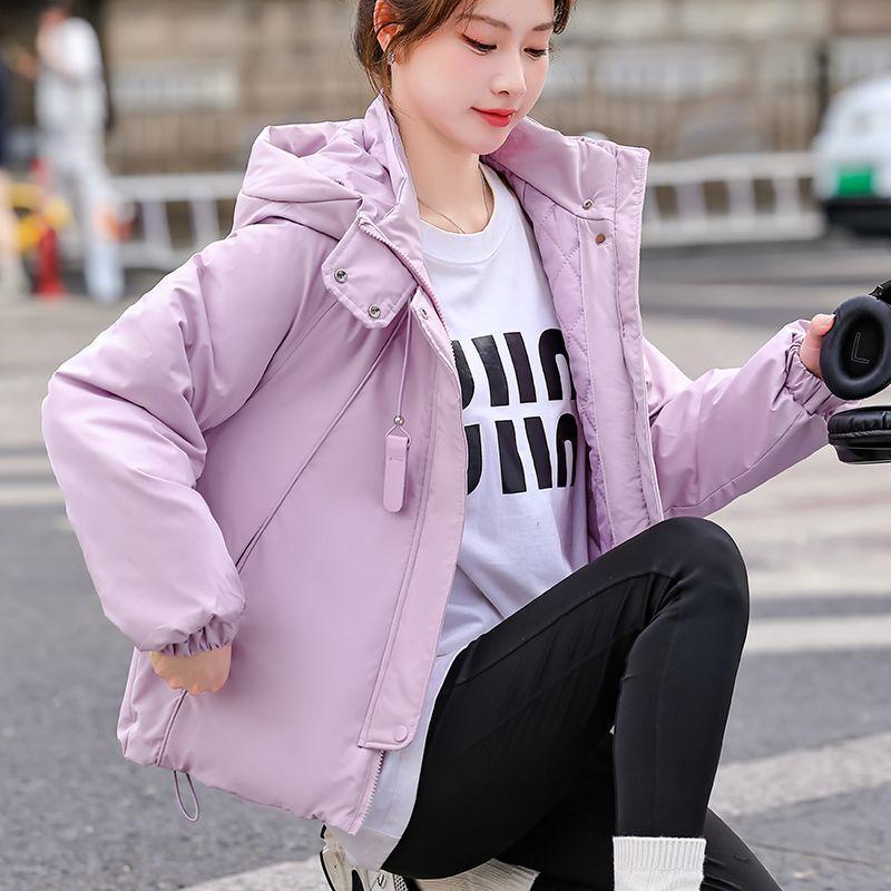 Trendy Women Short Padded Jacket Thickened Cotton Hooded Loose Coat Winter Fashion Outfit