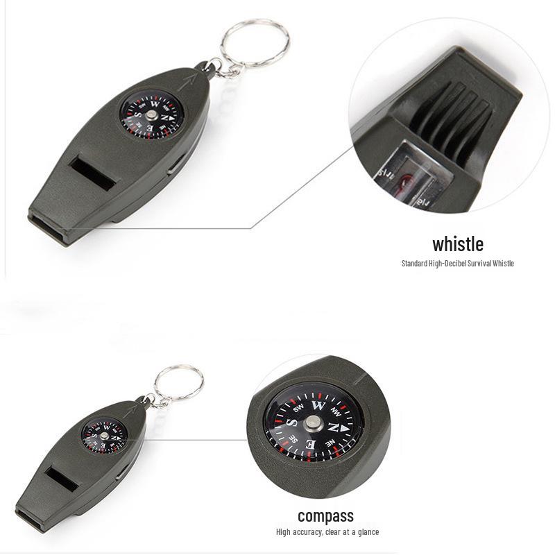 4-in-1 Multifunctional Outdoor Whistle: Compass, Magnifying Glass, Fire Starter.