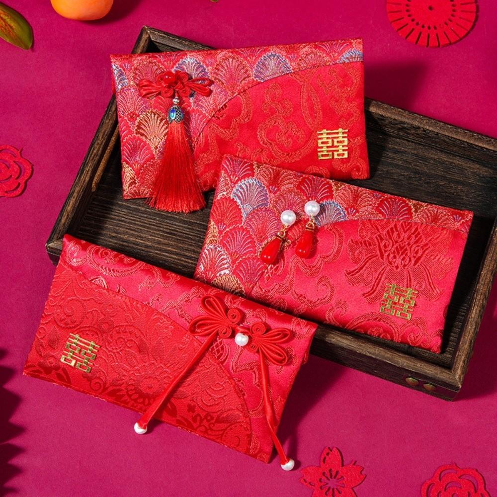 Embroidery Brocade Red Envelop Blessing Words Red Pockets Wedding Hongbao  Chinese New Year