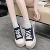 European station thin canvas shoes women's 2025 autumn new one-pedal round head lace-up non-slip thick-soled casual board shoes