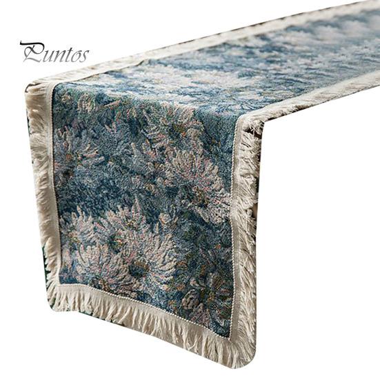 

Дорожка для праздничного стола, масляная живопись, печать, стиль бохо, бахрома, декор в деревенском стиле, защита от пятен, многоразовое термостойкое украшение для стола, выпускной 30x180cm синий