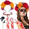 4-Piece Set Halloween Party Costume Rose Flower Headband Novelty Horror Necklace Gloves  for Women