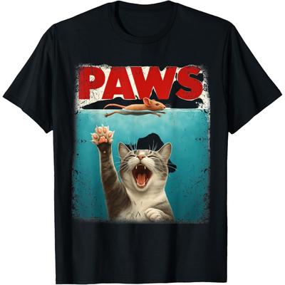 PAWS Parody Cat Mouse Humorous Cat Chasing Mouse Kitten T-Shirt for Men Women Kids