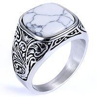 Unisex Square Turquoise Carved Minimalist Ring