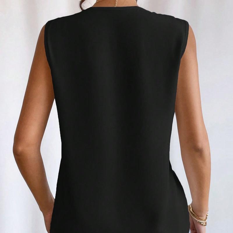 Summer New Pleated V-neck Solid Loose Shirt Women Sleeveless Elegant Casual Woman Blouse Vintage Fashion Office Lady Plus Size Blouses Tops 24716