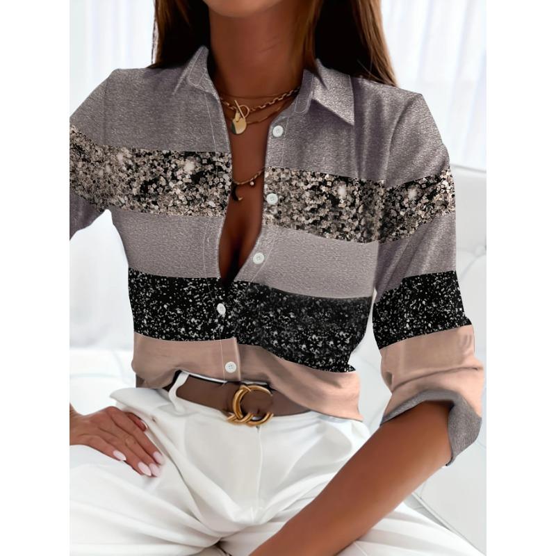 Elegant Ladies Fashion Blouse 2026 Spring & Autumn Digital Chain Printing Shirt Commuter Slim Office Women's Blouse