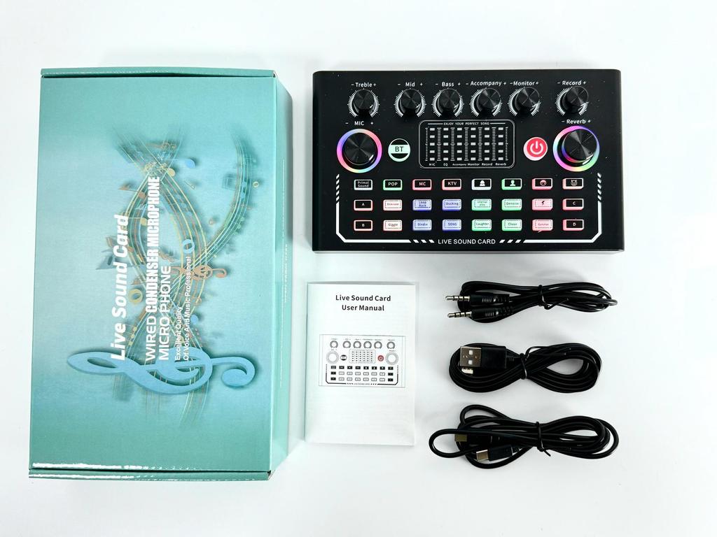 F998 Sound Card & Microphone Set with Type-C Adapter for Mobile Recording, Streaming, and Podcasting