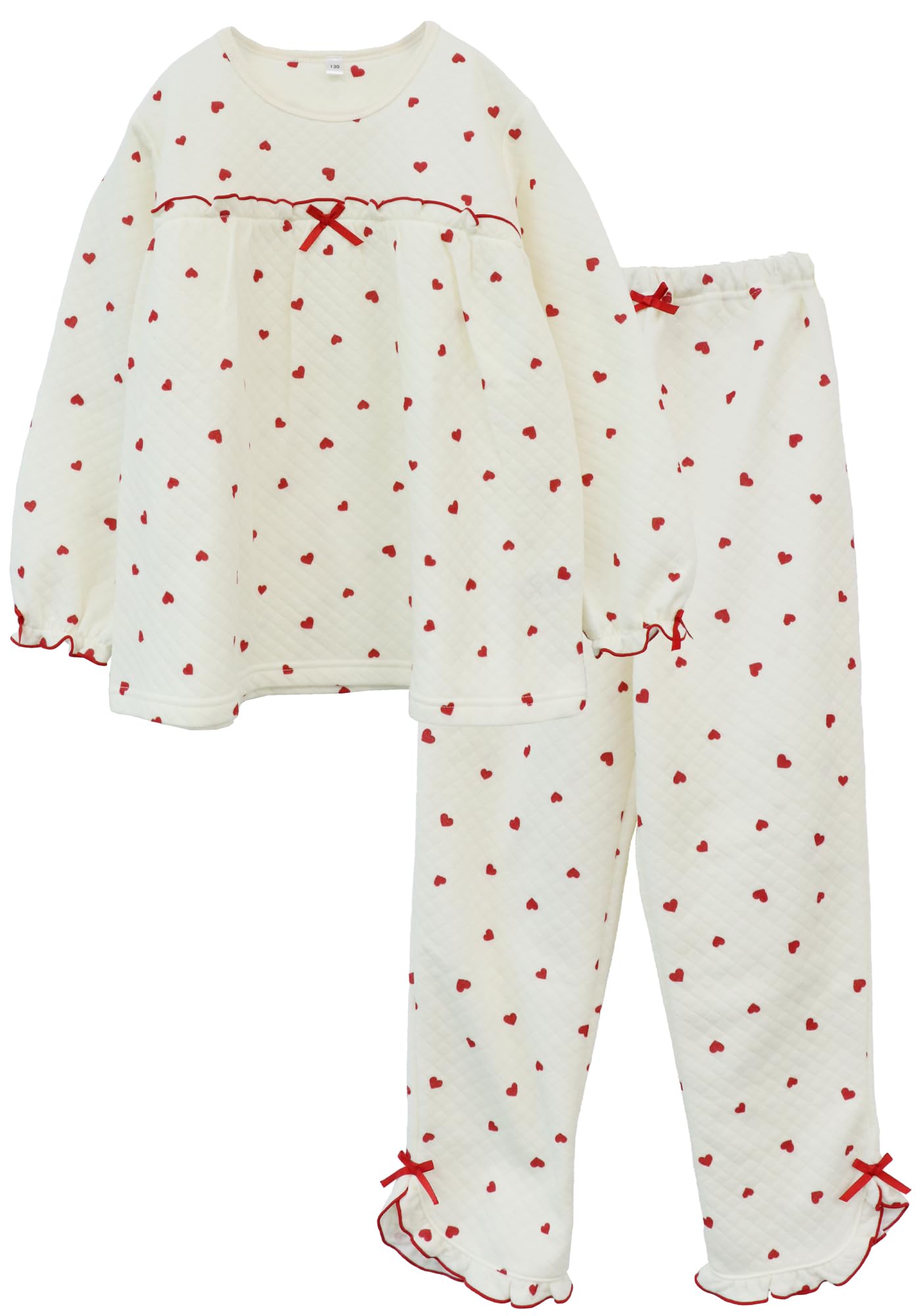 

Kaituck Family Kids Long Sleeve Heart Print Quilted Pajamas, Spring/Autumn, Sizes 130cm, 140cm, 150cm, 160cm (130cm, Ivory)