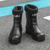 High Tube Rain Shoes Men's Non-slip Waterproof Fashion Medium Tube Rain Boots Warm Rubber Shoes Kitchen Work Long Tube Water Shoe Cover Shoes