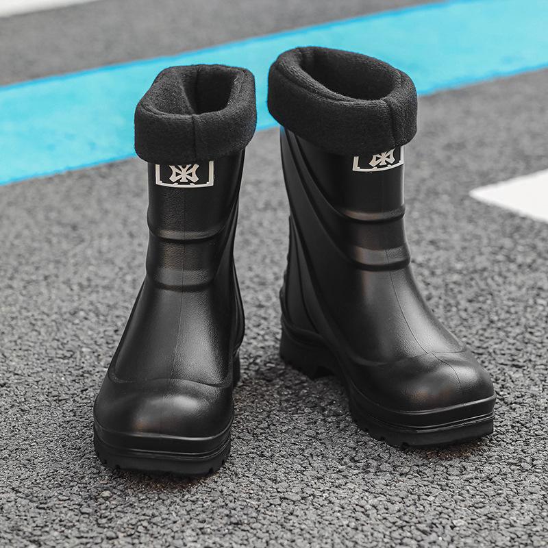 High Tube Rain Shoes Men's Non-slip Waterproof Fashion Medium Tube Rain Boots Warm Rubber Shoes Kitchen Work Long Tube Water Shoe Cover Shoes