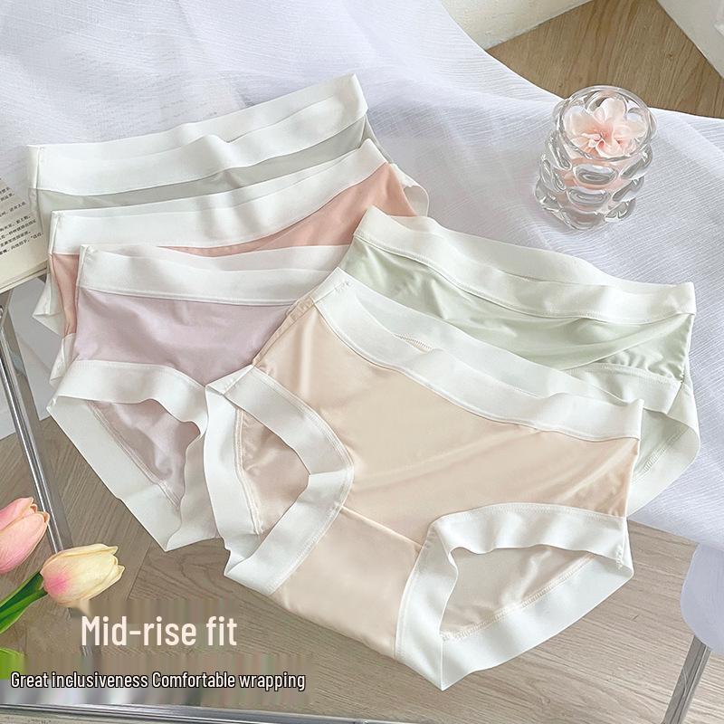 Ice Silk Seamless Women's Mid-Waist Breathable Cotton Crotch Ultra-Thin Triangular Panties - Japanese Korean Style