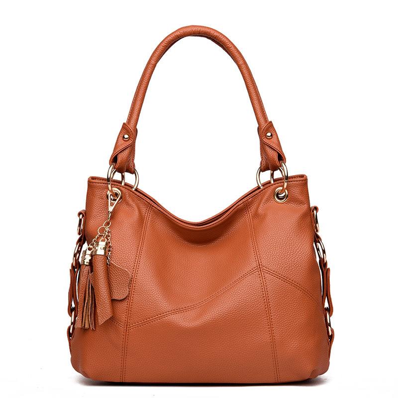 Women's Bag New European and American Fashion Popular Women's Style, Trendy Single Shoulder Fringed Splicing Soft Leather Portable Messenger Bag