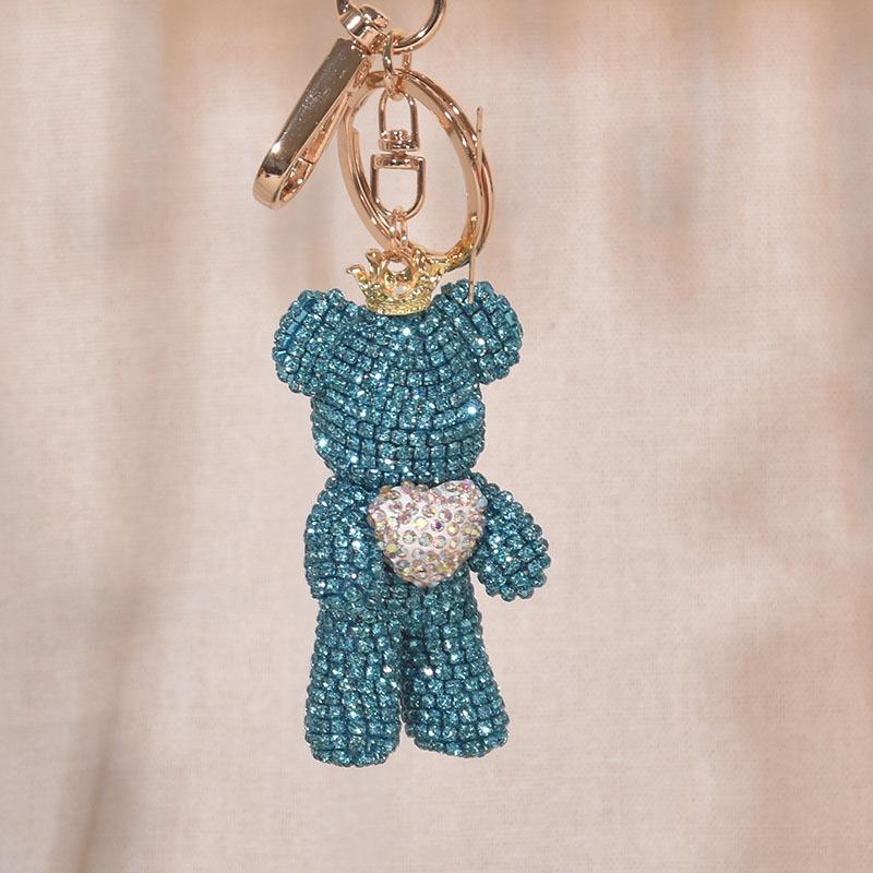 High Quality Rhinestone Animal Keychain Leather Strap Care Bear Pendant Fancy Rhinestone Bear Animal Keychain Bag Pendant