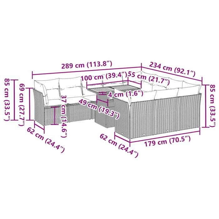 VidaXL Garden Lounge Set 11 Pcs with Grey Cushions Wicker, Outdoor Sofa Set, Garden Furniture 3326979