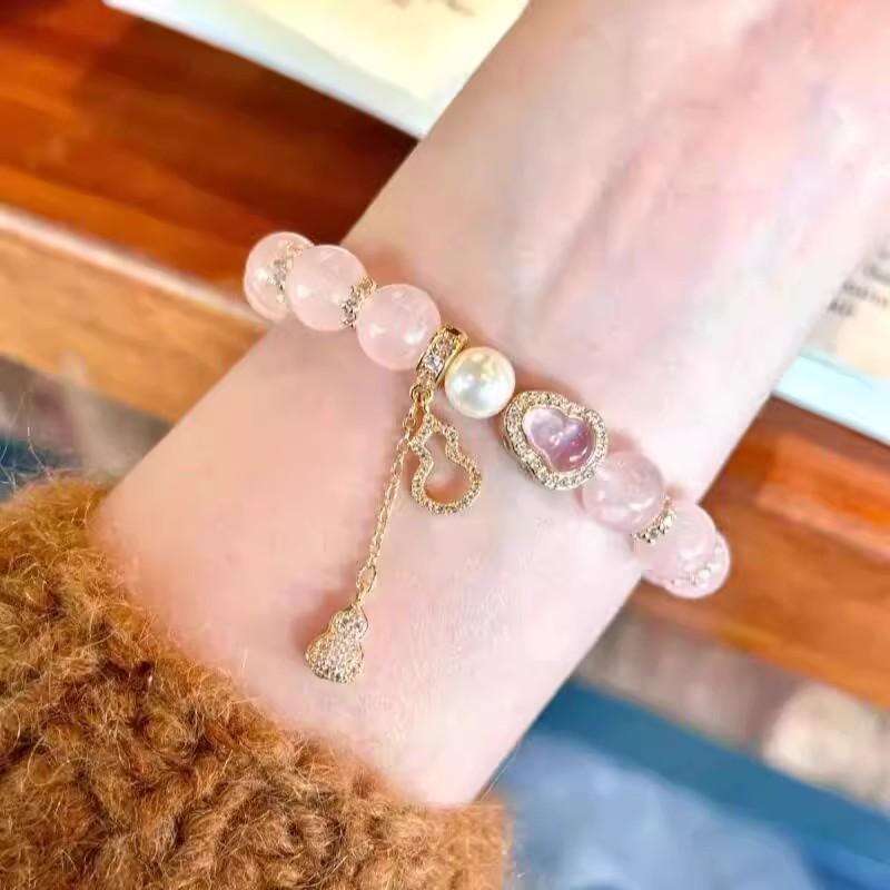 Gold Powder Family Natural Grapefruit Powder Bracelet Light Luxury Noble Powder Crystal Gourd Bracelet Premium Gift Light Luxury Niche