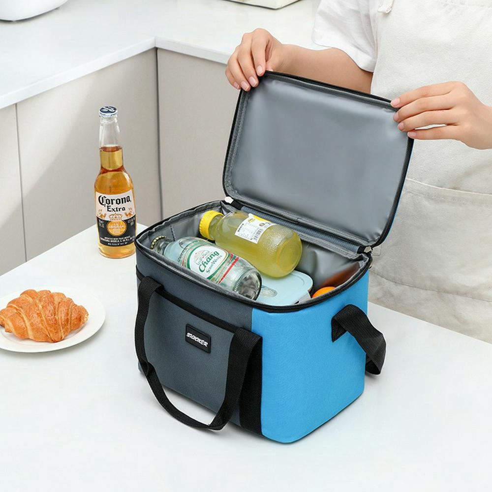 Size L 16L Portable Cooler Bag for Outdoor Picnic 600D Oxford Fabric Color Block Large Capacity Insulated Lunch Bag