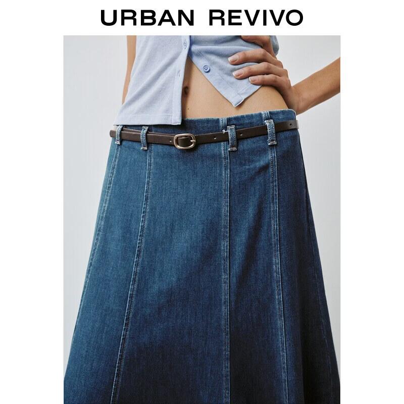 UR2026 Women's Patchwork Belted Denim Skirt