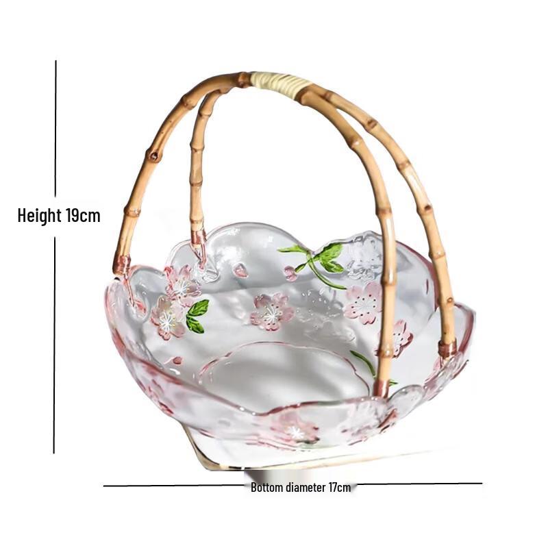 Flavinmci Pink Cherry Blossom Hammered Glass Fruit Basket
