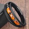 Black Leather Rope Men's Double Layer, Natural Stone Jewelry Woven Bracelet Tiger Stone Multi-Layer Leather Bracelet 2026