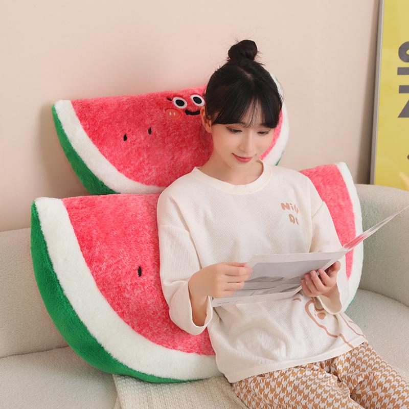 45~90Cm Funny Watermelon Plush Pillow Stuffed Red Fruit Cushion Semicircle Cute Face Decor Sofa Chair Back Support Plushie
