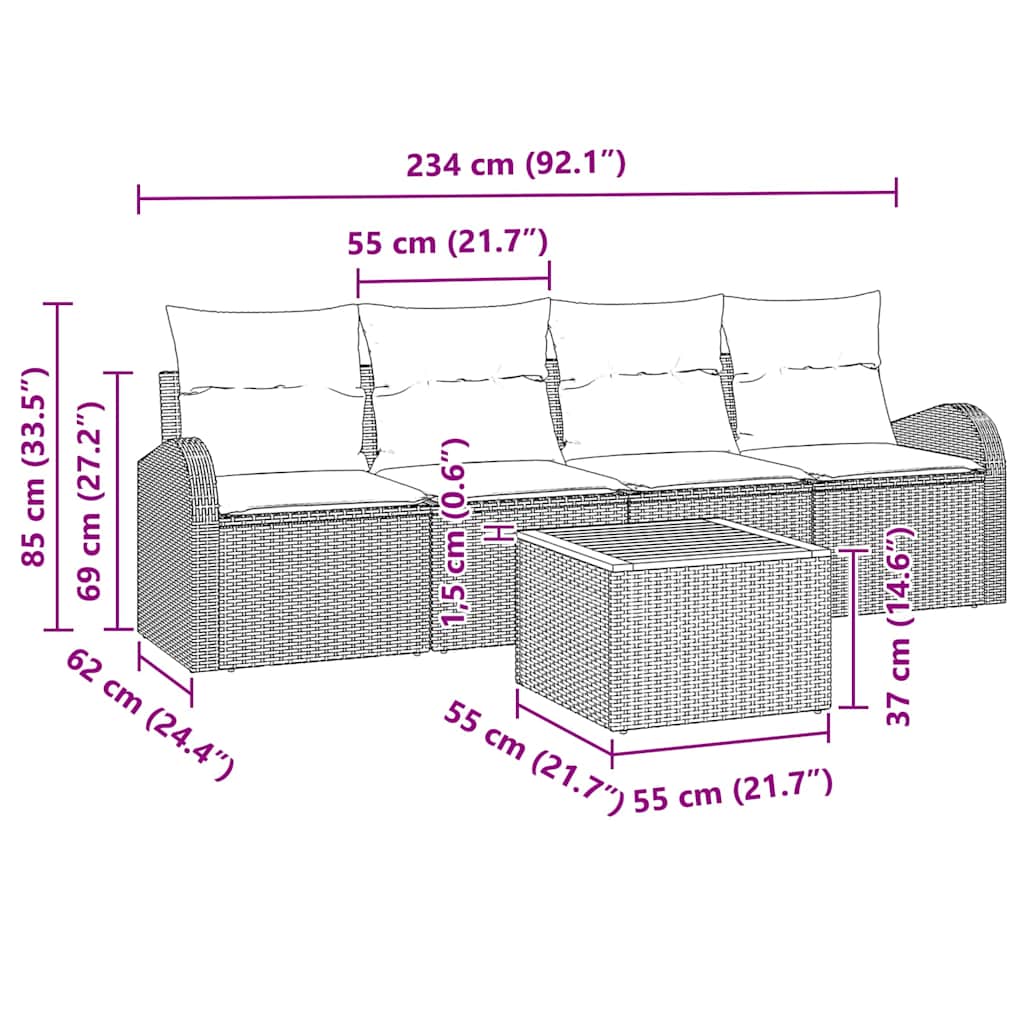 Garden Sofa Set with Cushions 5 Pcs Grey Poly Rattan
